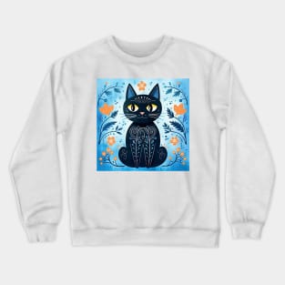 Modern Art Cute Black Cat in a Fall Theme Crewneck Sweatshirt